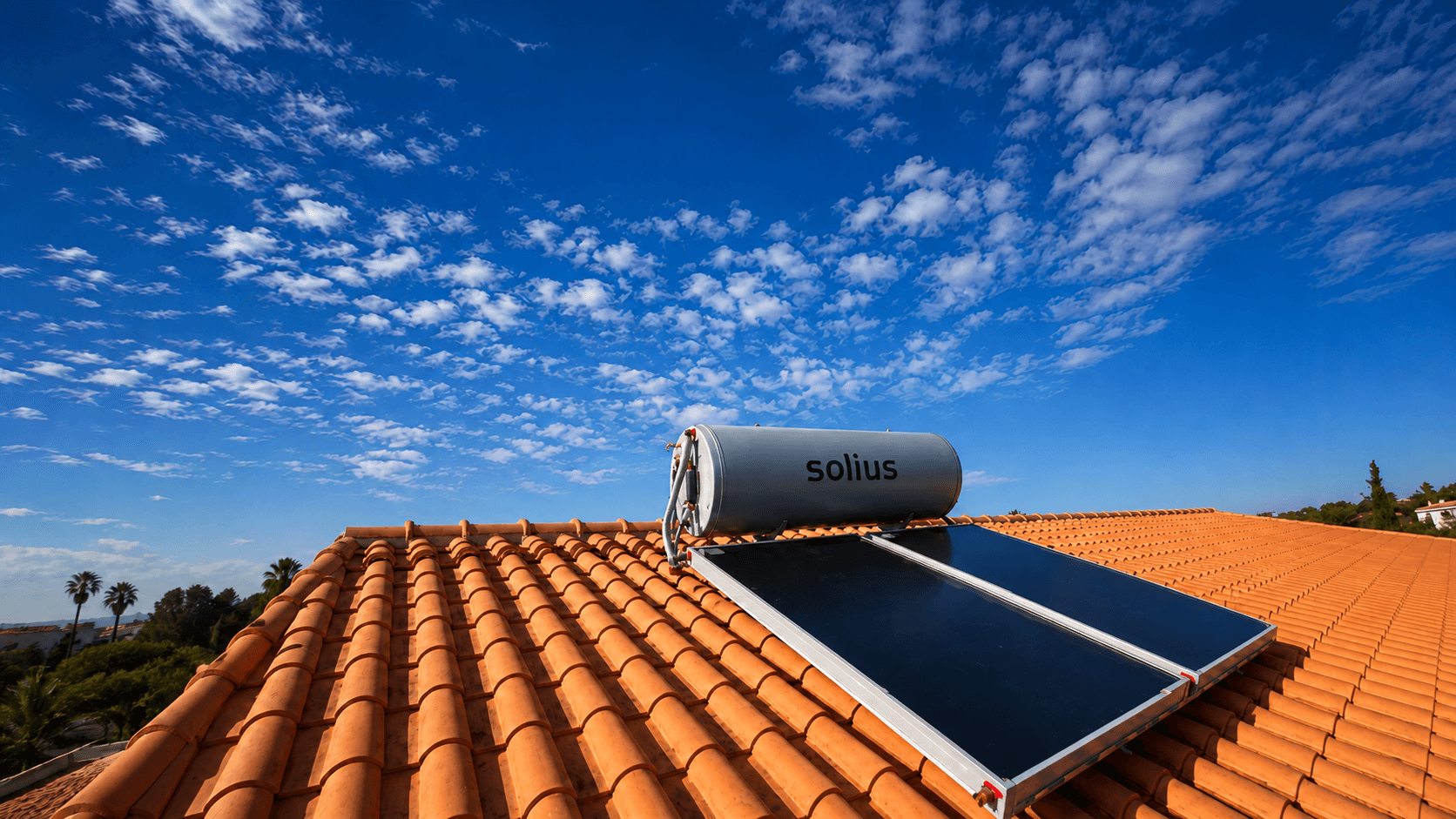 Exemplo de painel solar para aquecimento de águas com depósito no telhado